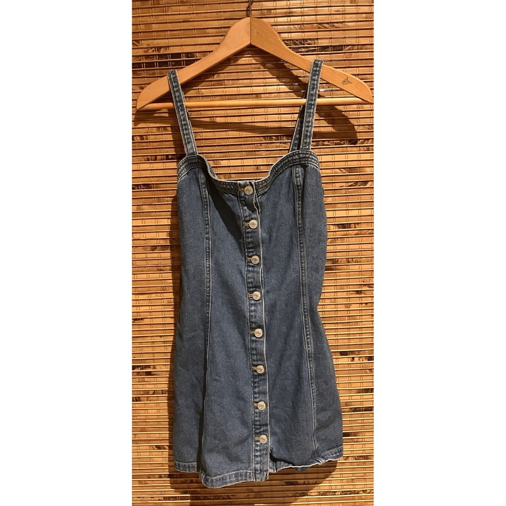 Pacsun Denim Bodycon Dress Womens S Blue Smocked Back Sleeveless Button‎ Front - Picture 2 of 10